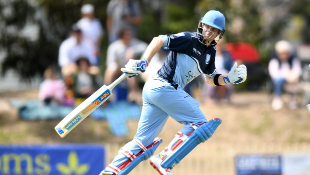 He's back: Steve Smith runs between wickets for Sutherland against Mosman at Glenn McGrath Oval.