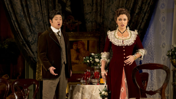 Corinne Winters and Yosep Kang in Opera Australia's La Traviata.