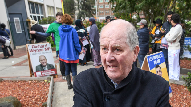 Richard Wynne at a polling booth on the Richmond public housing estate.
