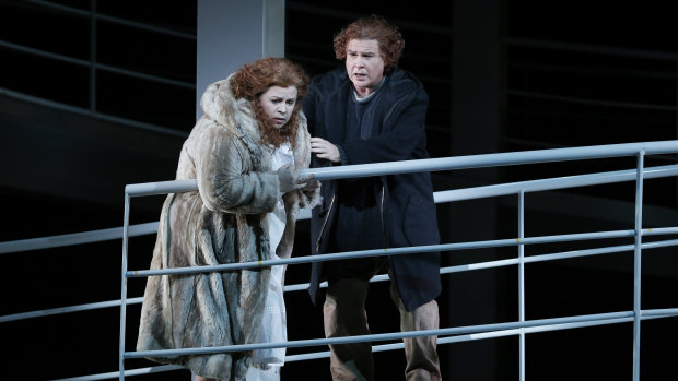 Amber Wagner as Sieglinde and Bradley Daley as Siegmund in Opera Australia's 2016 production of Die Walküre.
