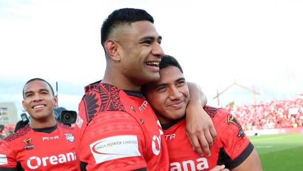 Tonga stars Daniel Tupou and Jason Taumalolo at the 2017 World Cup.