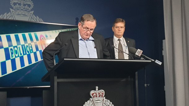 Barry Guise makes an appeal for information at Queensland police headquarters.