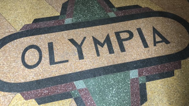 The decorative tiled floor of the old Olympia Milk Bar in Stanmore.