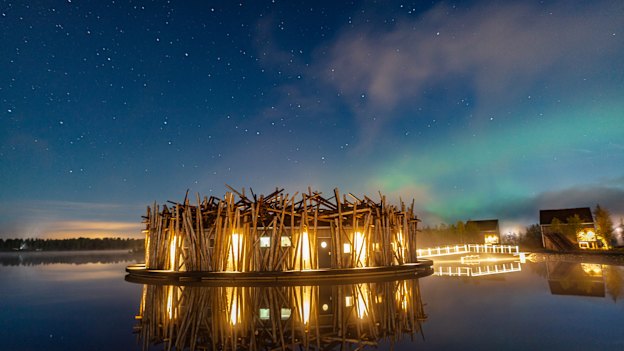 Magical evenings at Arctic Bath spa hotel on the Lule River.