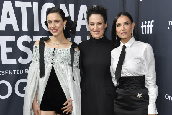 From left: Margaret Qualley, Coralie Fargeat and Demi Moore at a screening of The Substance at the Toronto International Film Festival this month.