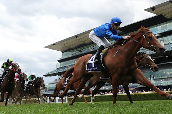 Chad Schofield takes Tempted to victory in the Concorde Stakes.
