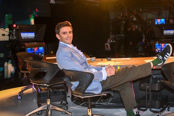 Sam Taunton, the final regular comedian on the desk for The Project. Others have included Michael Hing, Tommy Little and Dave Hughes. 