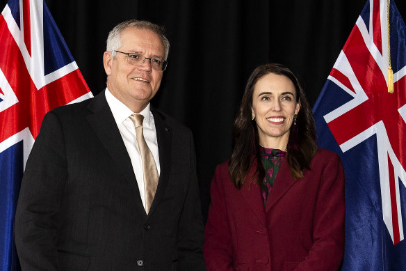 Australian Prime Minister Scott Morrison and New Zealand Prime Minister Jacinda Ardern in Queenstown on Monday.