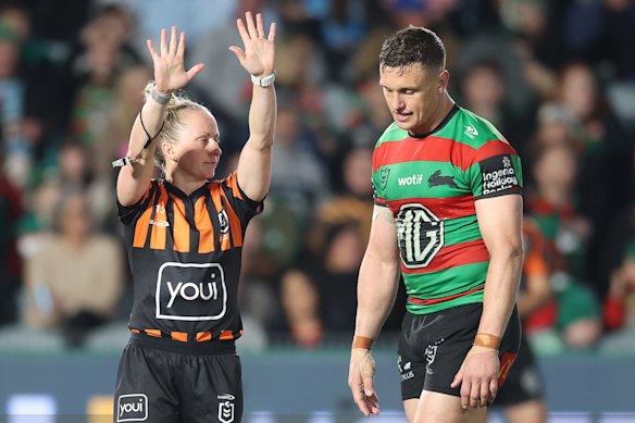 Jack Wighton is sent to the sin bin for a tackle that left Toby Rudolf concussed.