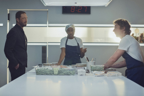 Funny? Ebon Moss-Bachrach, from left, Ayo Edebiri and Jeremy Allen White in The Bear. 