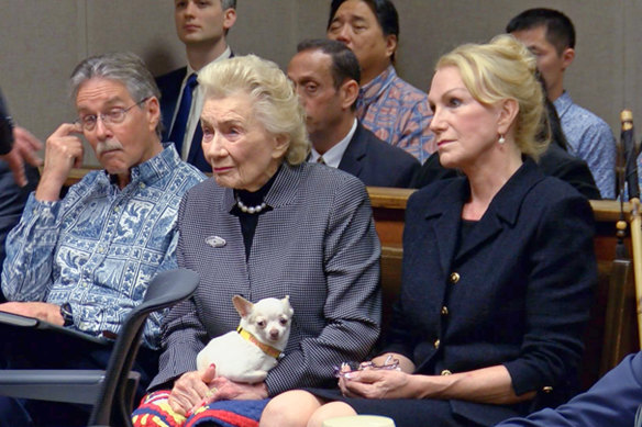 Abigail Kawananakoa, left, and her wife Veronica Gail Worth, right, appear in state court in Honolulu in 2018.