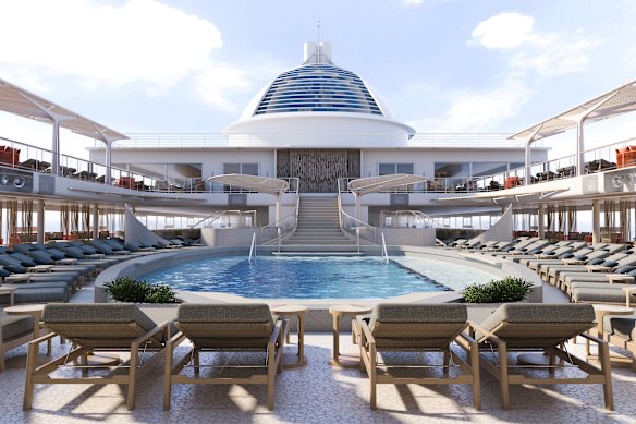 An artist’s impression of the pool deck on Regent Seven Seas’ new Prestige cruise ship.