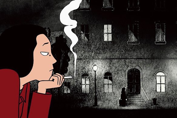 A still from the animated film Persepolis by Marjane Satrapi, based on her comic book memoir.