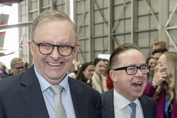 Prime Minister Anthony Albanese with outgoing Qantas CEO Alan Joyce.