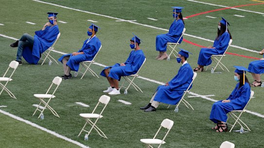 A socially distanced high school graduation in America.