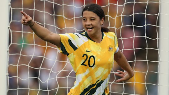 Sam Kerr of the Matildas is one of the women's games most recognisable faces and could be taking part in a home World Cup in 2023.