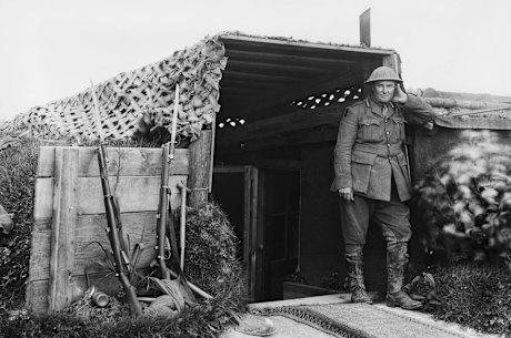 Harold ‘Pompey’ Elliott outside a German headquarters captured in the 1918 Somme offensive.