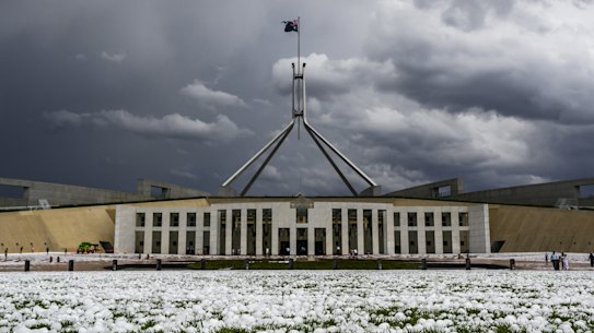 A giant hail storm leaves its mark on Parliament House this week.