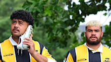 Siale Lauaki and Vernon Bason during a Hurricanes Super Rugby training session at NZCIS.