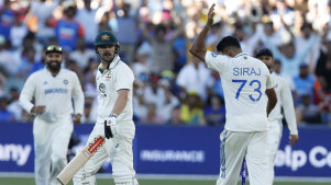 Get off: Mohammed Siraj had stern words with Travis Head after the latter was dismissed.