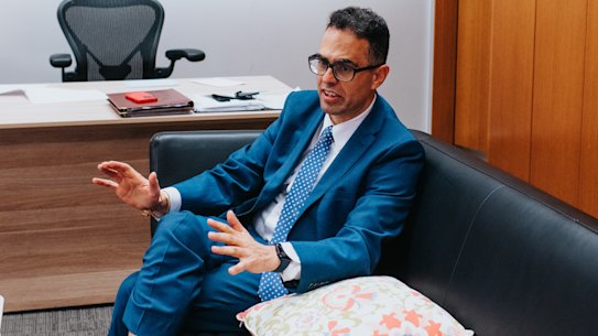 Treasurer Daniel Mookhey in his office ahead of his first budget.