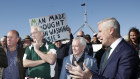 A man berates Deputy Prime Minister Michael McCormack as he meets with members of the farming community.
