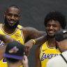 LeBron James, left, and his son, Bronny James, 