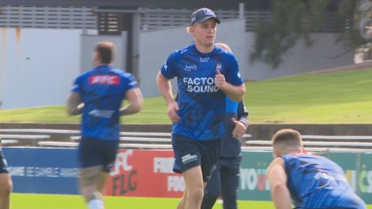 Lachie Galvin trains with the Bulldogs on Saturday