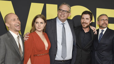 Adam McKay, centre, with the stars of <i>Vice</i>, from left: Sam Rockwell, Amy Adams, Christian Bale and Steve Carell.