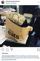 A post from Mr Waterstreet's Instagram account on June 13, showing his wig in an Uber Eats bag.