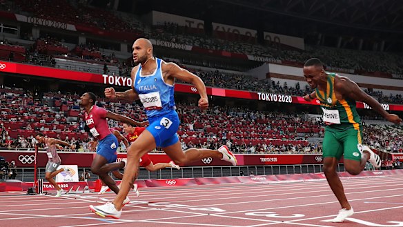 Marcell Lamont Jacobs wins the 100m sprint. 