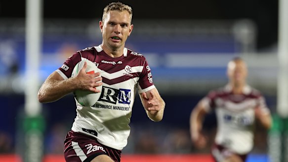 Tom Trbojevic crosses for a try – before he vanished from the Fox Sports coverage.