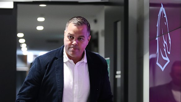 For the last time: Anthony Seibold arrives at the press conference where he announced his departure from the Broncos.