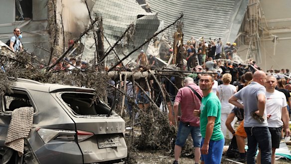 Rescuers, medical staff and volunteers clean up the rubble and search for victims.