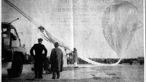The giant balloon is inflated with helium just prior to bursting. 