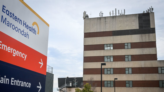 Maroondah Hospital where an ambulance crew was sent to treat a cardiac patient in a corridor.