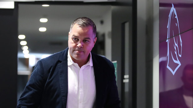 For the last time: Anthony Seibold arrives at the press conference where he announced his departure from the Broncos.