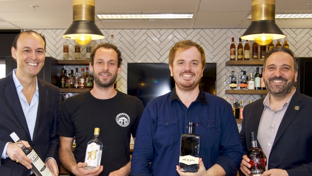 Dean Lucas (left) of 666 Vodka, Sacha La Forgia of Adelaide Hills Distillery, Tom Baker of Mr Black, David Vitale of Starward are all thriving as craft distillers. 