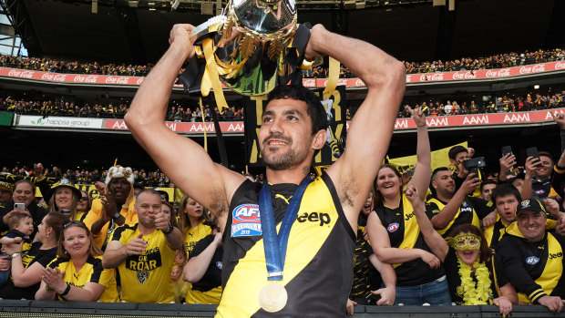 Marlion Pickett with the premiership cup after the 2019 grand final. 