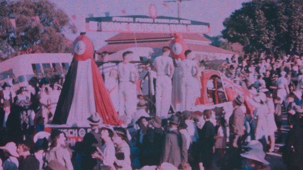 One of the mystery photos of a pre-war parade in Nundah in which a German float displays swastikas. 
