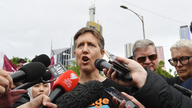 ACTU Secretary Sally McManus rallied with thousands of workers in Melbourne. 