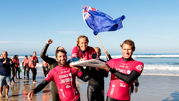 Winning the adaptive surfing world championships in California in 2018.