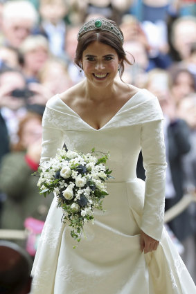 Princess Eugenie arrives for her wedding to Jack Brooksbank  in St George’s Chapel, Windsor Castle, on Friday.