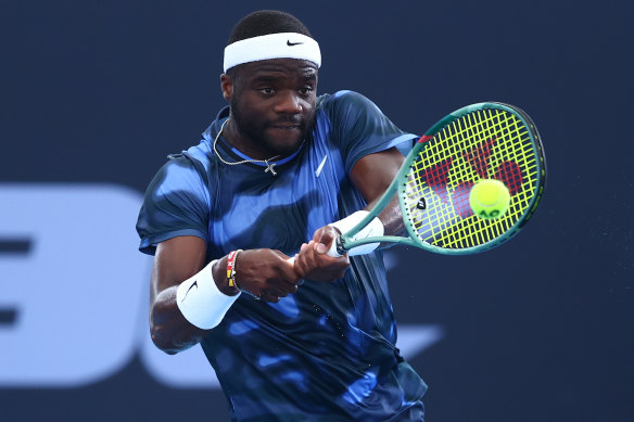 Frances Tiafoe during his straight sets victory in Brisbane.