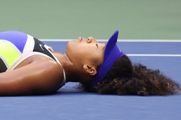Osaka celebrates winning the US Open final.