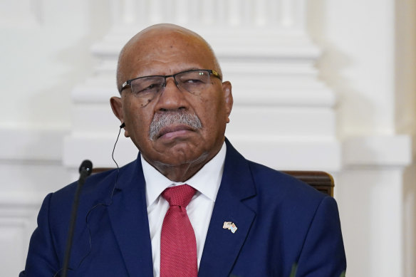 Fiji’s Prime Minister Sitiveni Rabuka listens during a meeting with President Joe Biden and Pacific Islands Forum leaders at the White House.