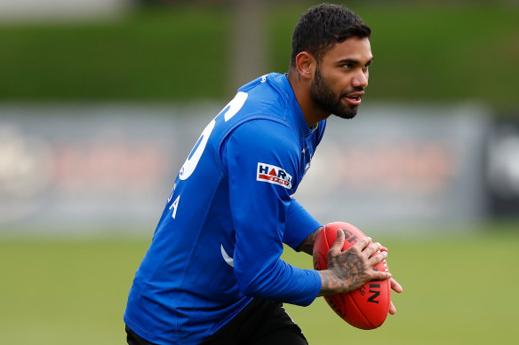 Former North Melbourne midfielder Tarryn Thomas at a training session at Arden Street last year.