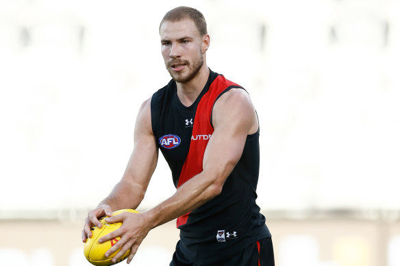 Ben McKay of the Bombers during a pratice match against Geelong.