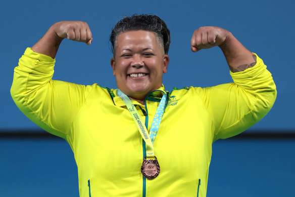 Hani Watson celebrates her bronze medal.