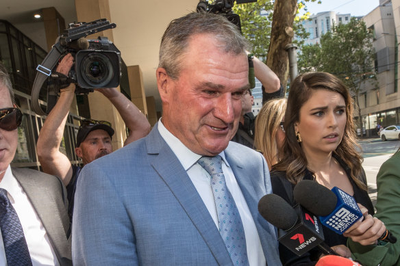 Disgraced horse trainer Darren Weir leaves the Melbourne Magistrates Court in October.